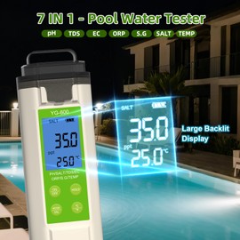 7 in 1 Pool Salt Tester, Digital Salinity & pH ORP Meter for Saltwater Pools, Hot Tubs, Spas, Aquariums, Sodium Chloride Water Quality Monitor