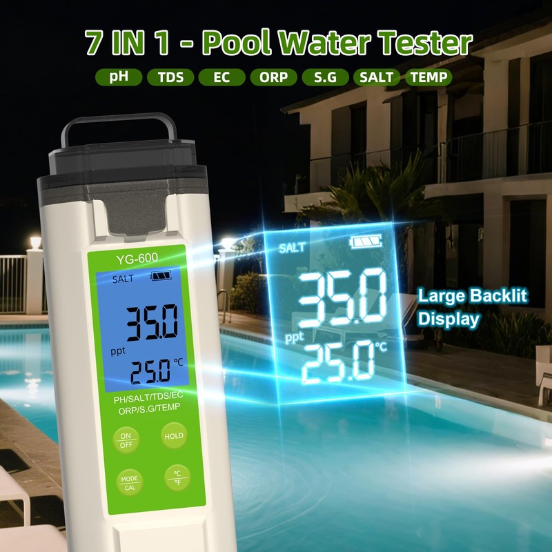 7 in 1 Pool Salt Tester, Digital Salinity & pH