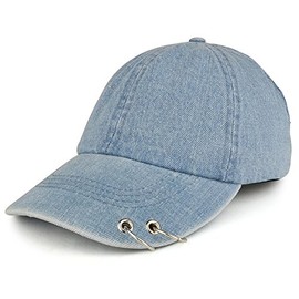 K-POP Style Plain Metallic Ring Bill Adjustable Baseball Cap - Denim
