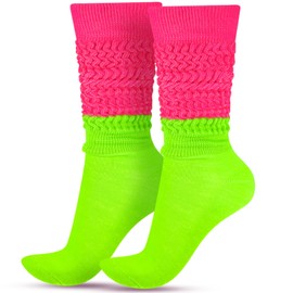 Geyoga Neon Slouch Socks,80s 90s Neon Women's Leg Warmers Extra Long Slouch Socks Soft Scrunch Knee High for Party(Neon Green,Rose)