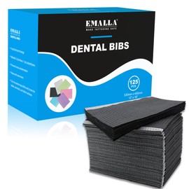 Emalla Disposable Dental Bibs 125Pcs Black Dental Bibs 3 Ply Waterproof Tattoo Bibs Patient Bibs 13x18