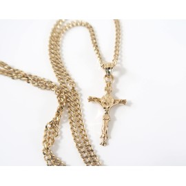 RIVETING JEWELRY 14K Gold INRI Crucifix Chain Small Cross Pendant Necklace Solid Clasp for Women, Men, Wife, Husband, Thin for Charms Miami Cuban Link Baptism Religious Gift for him her (20)