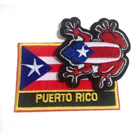 Puerto Rico Flag Patch and Coqui Combo - Set of 2 Embroidered Iron-On or Sew-On Patches for Cultural Expression