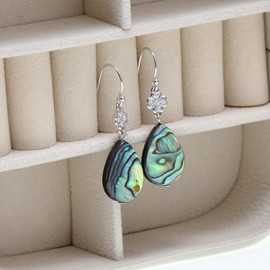 Joseph Brothers Teardrop Abalone Shell Four Leaf Clover Earrings for Women, Sterling Silver Hooks