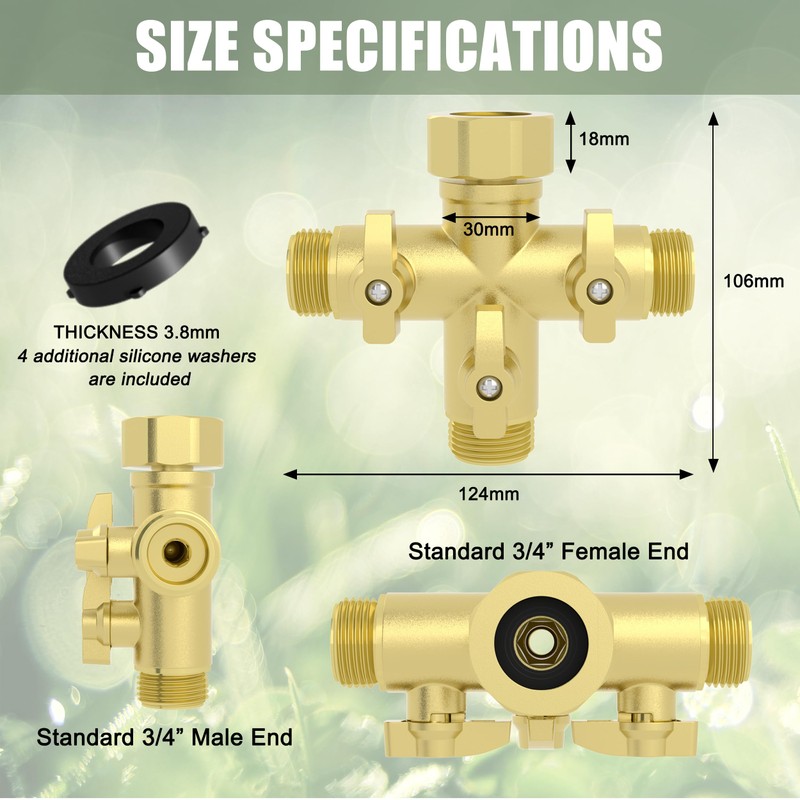YANWOO Heavy Duty Metal 3 Way + Type Garden Hose