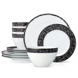 Noritake Black Rill 12-Piece Set, Service for 4 in Black/White