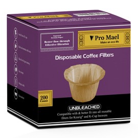 Pro Mael Disposable K Cup Filters, Coffee Filter Paper for Keurig Brewers Single Serve 1.0 and 2.0, Use with Reusable K Cup Pods, Natural Unbleached (200-Count)