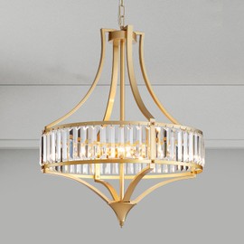 Majhoiw 21.6" Crystal Chandeliers for Dining Room Modern Gold Chandelier with Round Metal Shade 6-Light Large Dining Room Light Fixture for Kitchen, Dining Room, Hallway, Bedroom, Foyer