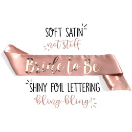 Bride to Be 3pc Sash Set - Sophisticated & Fun Party Favor for Bachelorette Party, Bridal Shower & Wedding Party (3pc Set, Rose Gold & White (Font #2))