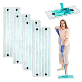 HOTUT Microfibre Mop Head Replacement Covers, 4 Pcs For Leifheit System Mop Flat Replacement Head 42 CM, Reusable Mop Pads, Coral Refill Flat Mop Pads for Effective Cleaning Across All Floor Types