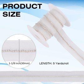 MAYJOYDIY 4.5m White Rhinestone Ribbon Lace Trim 30mm Beaded Crystal Lace Decorative Strip Bridal Mesh Ribbon Trimming for Sewing Wedding Dress Costume Home Decoration