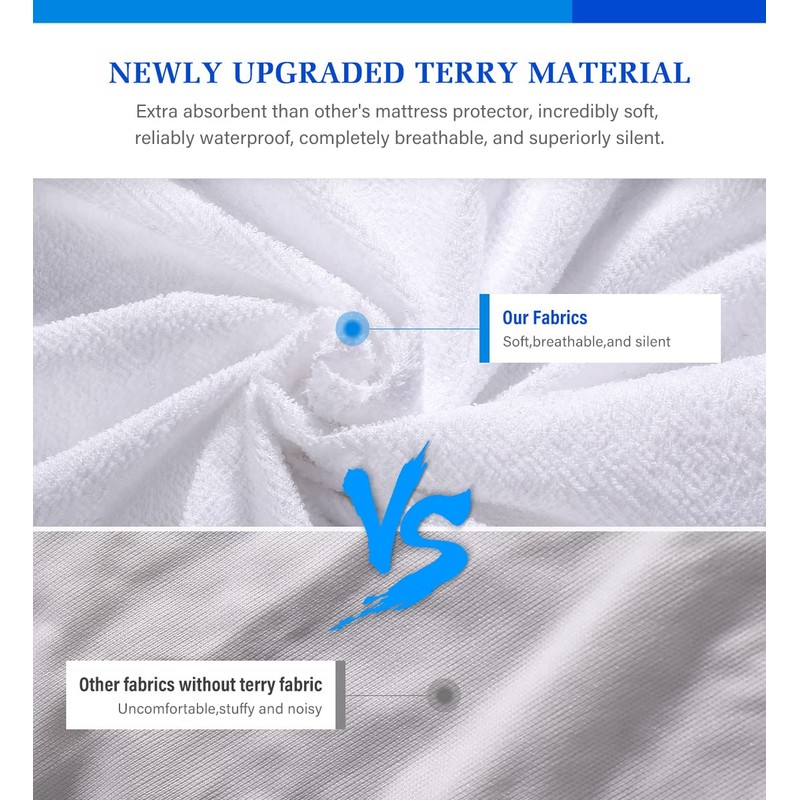 Queen Mattress Protector Noiseless,Mattressprotector Queen,Waterproof Mattress Cover Soft Breathable Cotton