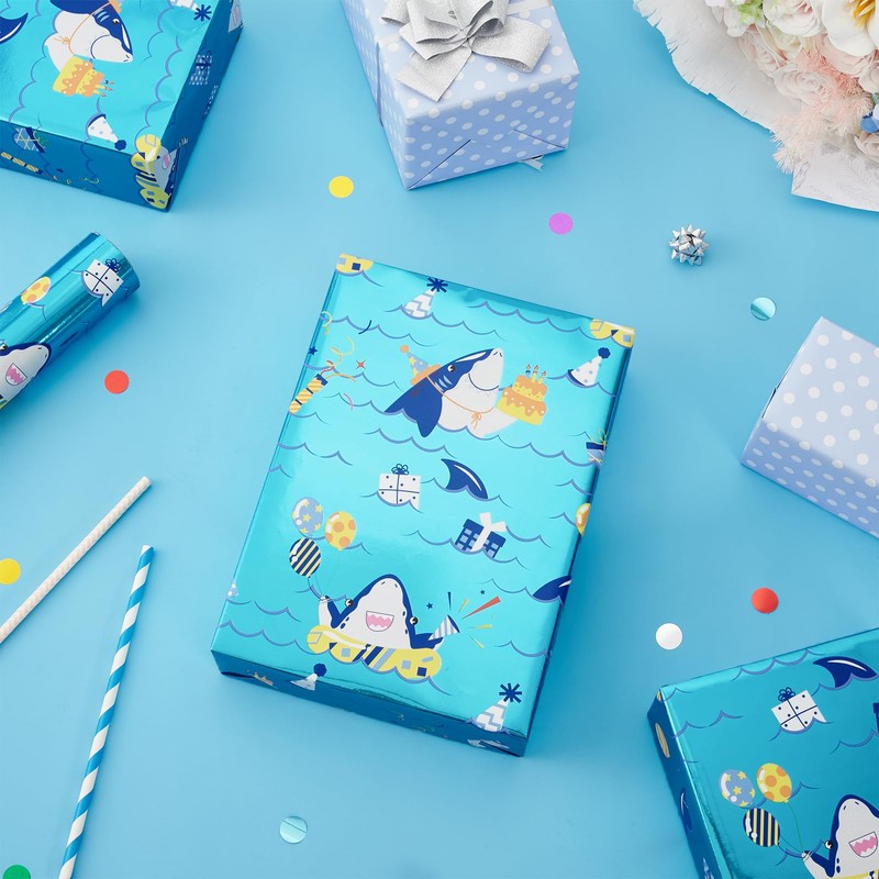 WERNNSAI Shark Wrapping Paper - 1 Roll Shark Wrapping Paper