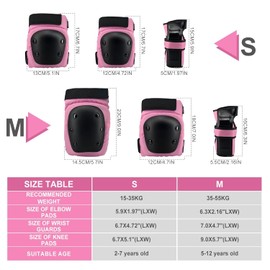 SOVYOULIVE Youth/Kids Protective Gear Set, Knee Pads Elbow Pads Wrist Guards with Adjustable Strap for Girls Boys Toddler Children Skateboard Scooter Cycling Bike Outdoors Sports(Pink-S)
