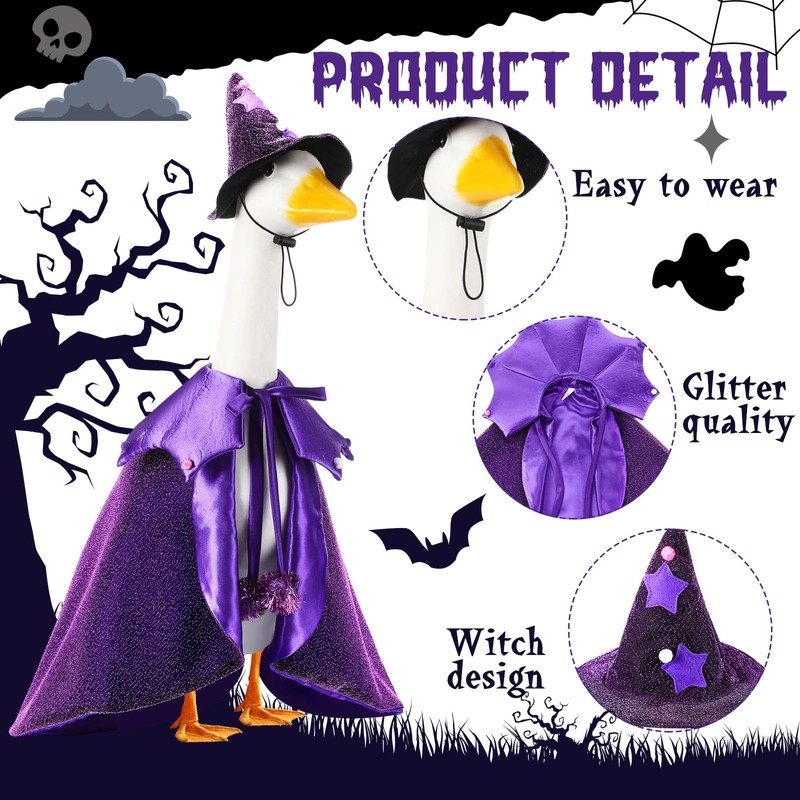Sunnymove Halloween Witch Porch Goose Outfit with Glitter Witch Hat