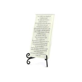Lifeforce Glass The Twenty-Third Psalm, Comforting, Reassuring Psalm on Glass Plaque with Folding Easel. White.
