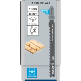 Bosch 100x PRO Wood Precise T144DP Jigsaw Blade (for Softwood, Softwood, Length 100 mm, Professional Accessory Jigsaw)
