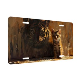 Cat Tiger License Plate Fantasy Cute Ferocious Animal License Plate Personalise License Plate Stainless Steel Metal Car Plates Tag Funny Decor Men Women