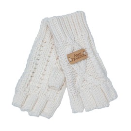 Aran Traditions Womens Ladies Winter Cable Knitted Cream White Fingerless Gloves(Size: One Size)