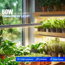 Barrina TX60 4FT Grow Light for Indoor Plants, 240W(4 x 60W, 1680W Equivalent), High PPFD, Full Spectrum with 660nm Red LEDs, Mechanical Timer, Linkable, Hanging Plant Light for Seedling Veg, 4 Packs