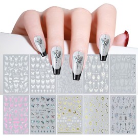Pack of 10 3D Nail Stickers, Various Patterns Nail Stickers, Stylish Nail Stickers, 3D Gel Nail Art, Nail Stickers Autumn, Nail Stickers Gold, Silver, Pink, Black