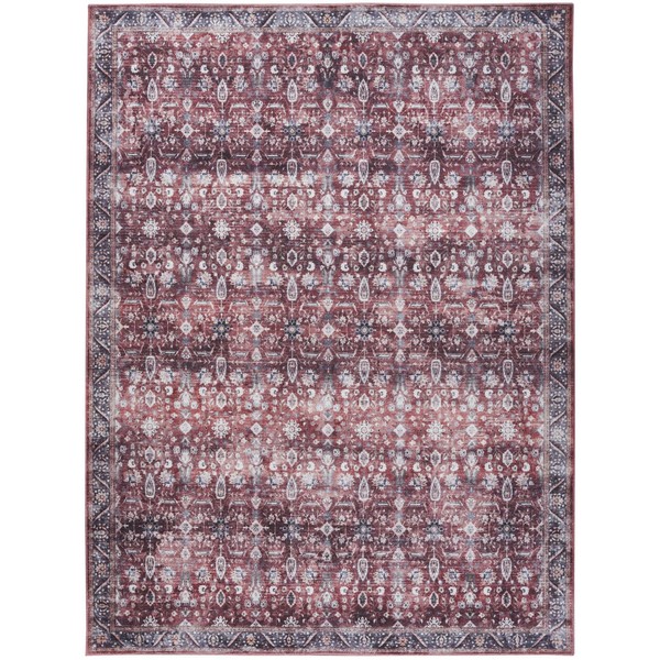 5' X 7' Red and Ivory Oriental Power Loom Distressed