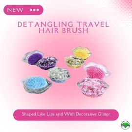 Aliadoos Connecting Your Emotions, Detangling Travel Hair Brush, Small Decorated With Liquid Glitter In Lip Shape, Plastic Compact. (Purple)