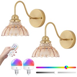 Vintage Battery Operated Wall Sconce,Rechargeable Wall Sconces Set of Two,Wireless Wall Lights with Remote,Gold Decor Wall Lamp Fixtures Dimmable for Bedroom Living Room Bathroom Hallway Farmhouse