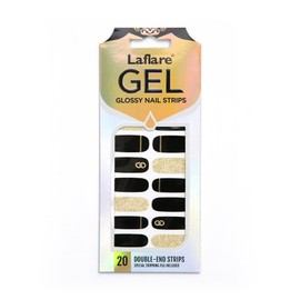 Laflare Gel Glossy Nail Strips, Self Adhesive Gel Nail Art Decals Polish Stickers with 20 Pcs Double-End Strips Glitter False Nails Including Trimming File (R45846 - Signity Black)