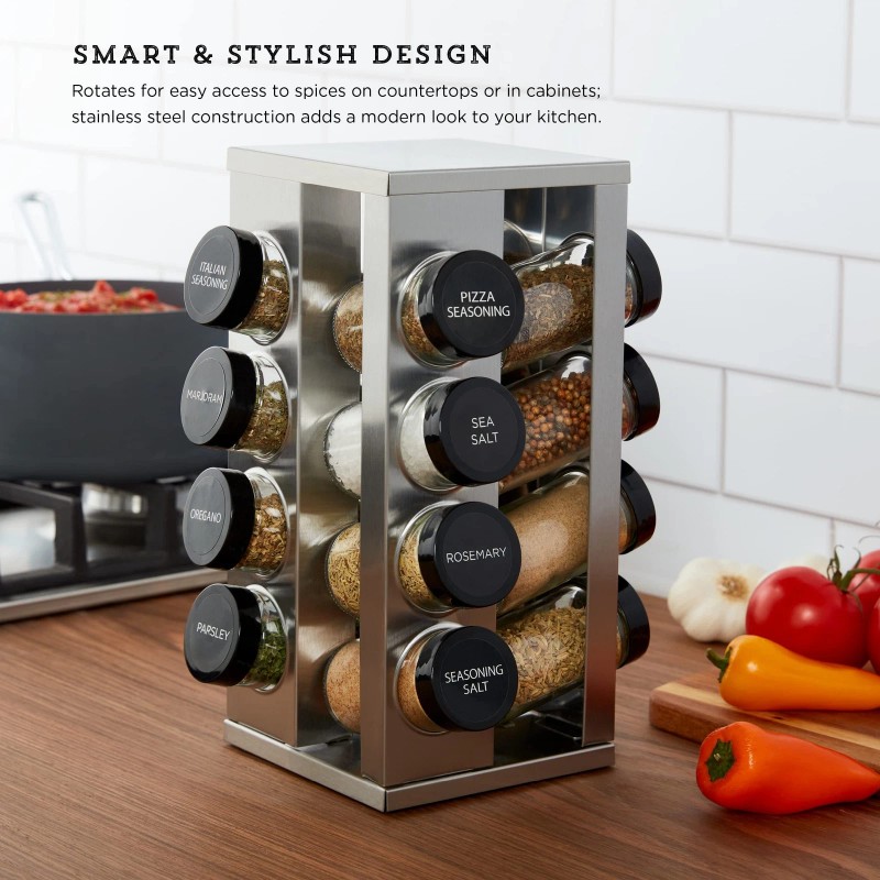 Kamenstein 16 Jar Heritage Revolving Countertop Spice Rack Organizer with