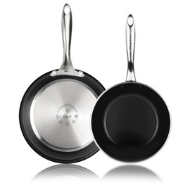 MAGEFESA Prisma Frying Pan Set, 7.8" & 9.4", 18/10 Stainless Steel, Triple-Layer Nonstick, Works on All Stovetops Including Induction, Oven Safe to 392°F, Dishwasher Safe, Durable Cooking Skillets
