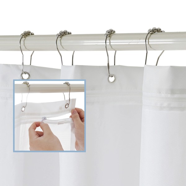 FRESH IDEAS Shower Curtain Liner with Shower Clips, Easy On/Off
