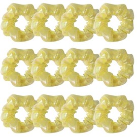 12 Pcs Shiny Mermaid Dance Cheer Organza Hair Scrunchies For Thick Hair School Performance/Sports/Party/Gymnastics Silky Scrunchie Ponytail Holder Wrist for Girls Cosplay Show (Yellow)
