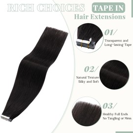 Rich Choices Tape in Hair Extensions Human Hair, 40pcs 100g 100% Remy Tape Hair Extensions Real Human Hair,Seamless Balayage Skin Weft Tape in Hair Extension 16 Inch #1B Natural Black
