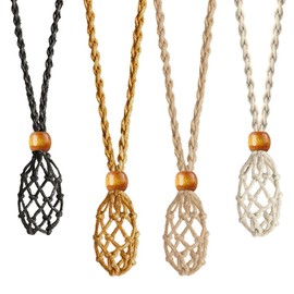 YJTSWDXY 4 PCS Crystal Cage Necklace Holder Empty Stone Holder Replacement Hand-Woven Cord with Adjustable Length (Black+Brown+Khaki+Beige)