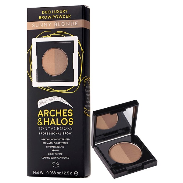 Arches & Halos Duo Luxury Brow Powder - Two-for-one Versatile Compact Powder - For Full, Defined Brows - Vegan and Cruelty Free Makeup - Sunny Blonde, 0.088 oz