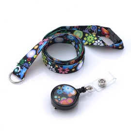 LGEGE Breakaway Lanyard with Retractable Badge Reel, Security Buckle, ID Access Card, Attendance Card, Key Holder, Artistic Design (Flower World), multicoloured