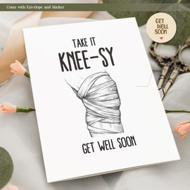 Funny Get Well Card for Women, Get Well Soon Card for Men, Get Better Gifts, Surgery Recovery Gifts, Take it Knee-sy, Greeting Card with Envelope and Sticker