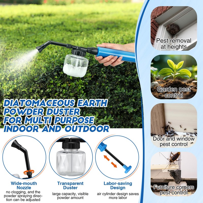 Qualirey Diatomaceous Earth Duster, 250ml Garden Powder Applicator Dispenser, Bulb