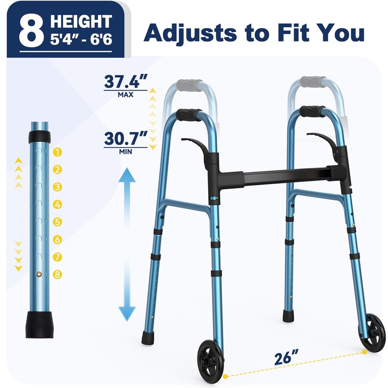 HolyHeal Walkers for Seniors, Folding Walker with Wheels and 2