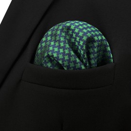 S&W SHLAX&WING Houndstooth Pocket Square Green Blue Men's Handkerchief