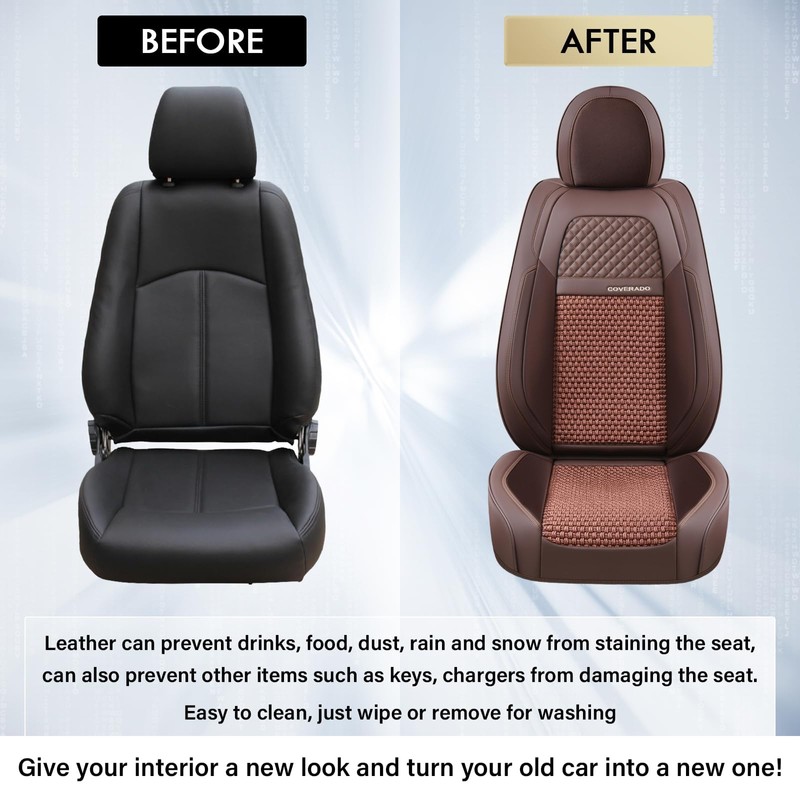 Coverado Leather Seat Cover Front, Universal Covers for Cars, Waterproof