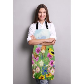 Wasach Birds Flowers Butterfly Bib Apron with Adjustable Neck for Men Women,Suitable for Home Kitchen Cooking Waitress Chef Grill Bistro Baking BBQ Apron