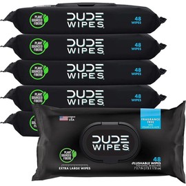 DUDE Wipes - Flushable Wipes - 6 Pack, 288 Wipes - Unscented - Vitamin-E & Aloe Vera for at-Home Use - Toilet Septic and Sewer Safe
