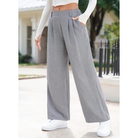 EVALESS Women's Wide Leg Pants Summer Linen Texture Business Casual Work Trousers High Waisted Flowy Palazzo Pants 2025 Fashion Ladies Baggy Comfy Office Slacks with Pockets Grey Large