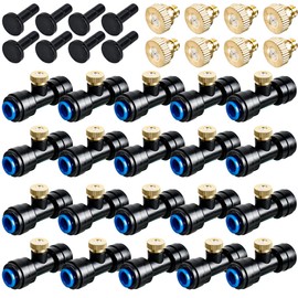 96 Pcs Brass Misting Nozzles Kit Including 48 Pcs 1/4 Inch Brass Misting Nozzles 40 Pcs Misting Nozzle Tees with 8 Plugs for Outdoor Spray Cooling System Misting Nozzle Replacements Tubing