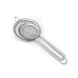 plastific Tea Strainers Set Fine Mesh Sieve with Long Handle Kitchen Colander Filter No Sharp Edges Small Medium Large Sizes for Tea Coffee Powder (3 x Stainless Steel Strainers)