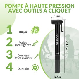 ROCKBROS Mini Bicycle Air Pump with Ratchet Wrench Mini Pump Portable Hand Pump Presta & Schrader 120 PSI Aluminium for MTB E-Bike, Motorcycle, Ball