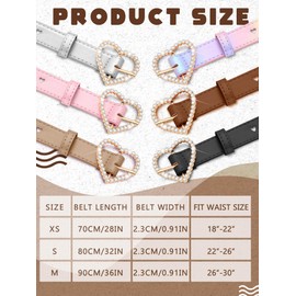 Ramede 6 Pieces Girls Belt with Heart Metal Buckle Skinny Kids Leather Belts Little Girls Belts for Jeans Dress Pants (Fresh Color,18-22 Inch)