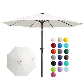 JEAREY 9FT Outdoor Patio Umbrella Outdoor Table Umbrella with Push Button Tilt and Crank, Market Umbrella 8 Sturdy Ribs UV Protection Waterproof for Garden, Deck, Backyard, Pool (Creamy-white)